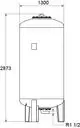 Vertikales Druckausdehnungsgefäß mit runder Form, Anschluss unten, zum Einsatz in Heizungsanlagen, hergestellt von IMI Hydronic Engineering.